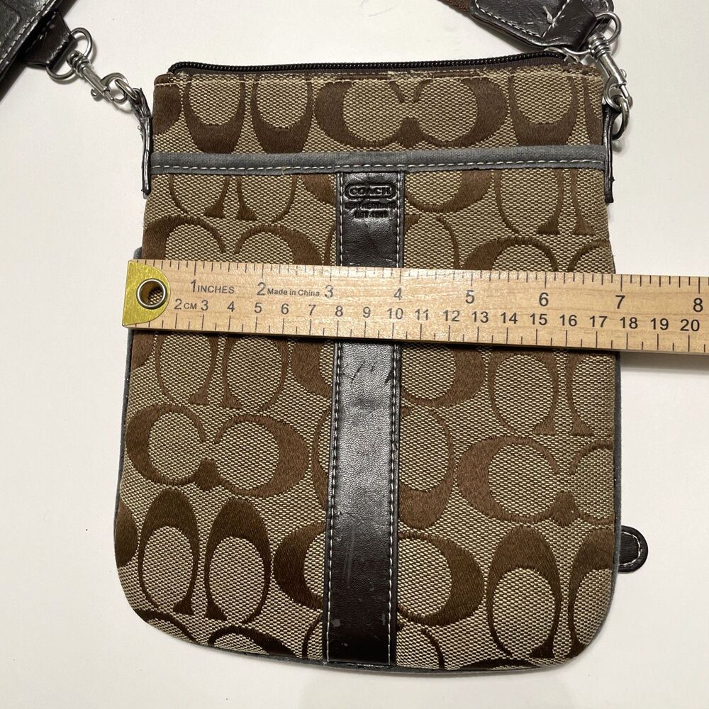 Coach Womens Small Canvas Signature Logo Crossbody Bag Classic Brown Zip Purse - Picture 4 of 10